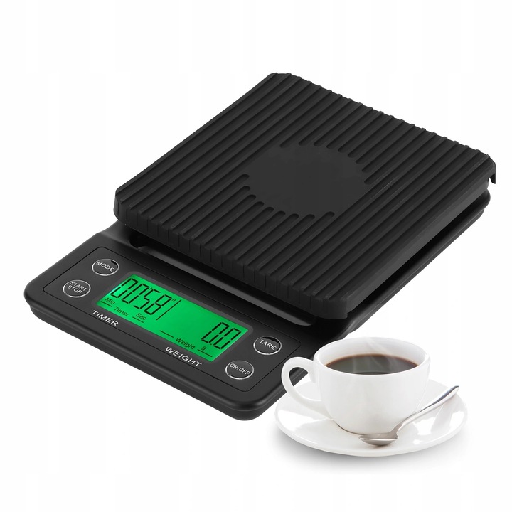 Cantar de bucatarie, 3000g/0,1g, afisaj LCD, negru, 192x127x28mm, set cu suport siliconic