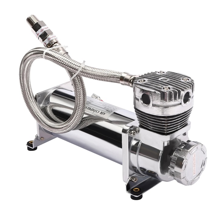 Set compresor aer, compresor 12 V auto/suspensie pneumatica, 200 PSI, 200–300 W, motor din cupru, cu cablu, pentru rezervor ≤18, 9 l (5 gal), Roz/Negru