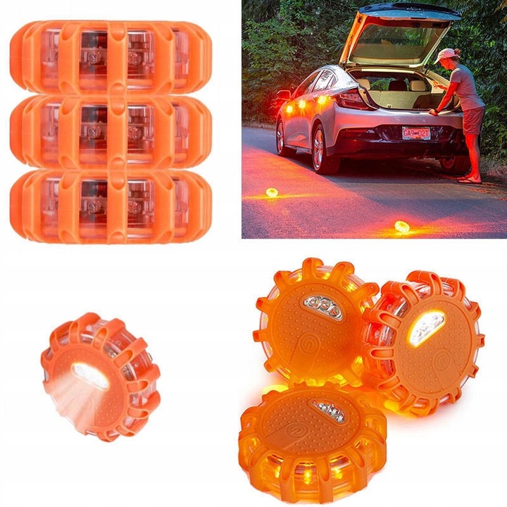 LED предупредителен диск с магнити, комплект от 3, 360° видимост, размери 107x33 мм, водоустойчив