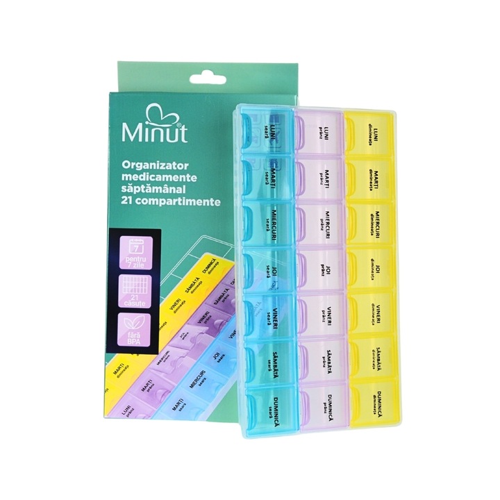 Organizator Medicamente Saptamanal 21 Compartimente Minut
