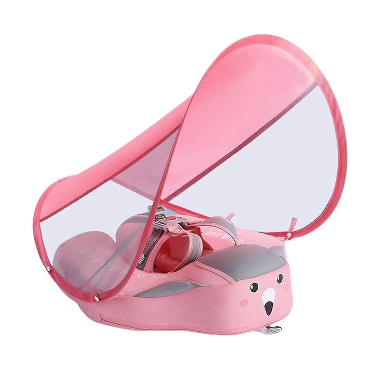 Colac de inot pentru copii cu parasolar, 46x48cm, roz, material de calitate superioara