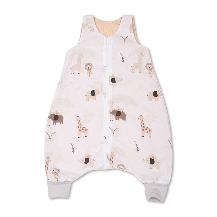 Sac de dormit de vara cu picioare 6-18 luni Kidizi Safari Beige 0.5 tog, mansete transformabile in soseta