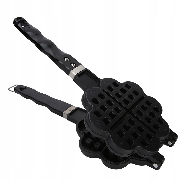 Tava de copt pentru gaufre, 33.5cm, neagra, din aliaj de aluminiu, cu maner din otel inoxidabil