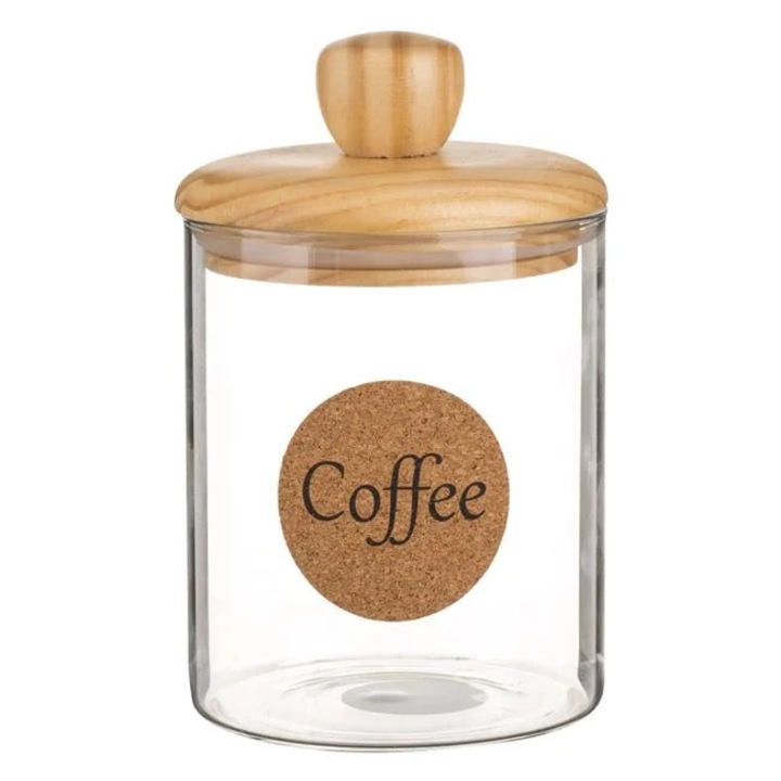 Recipient sticla cu capac lemn pentru cafea 700ml