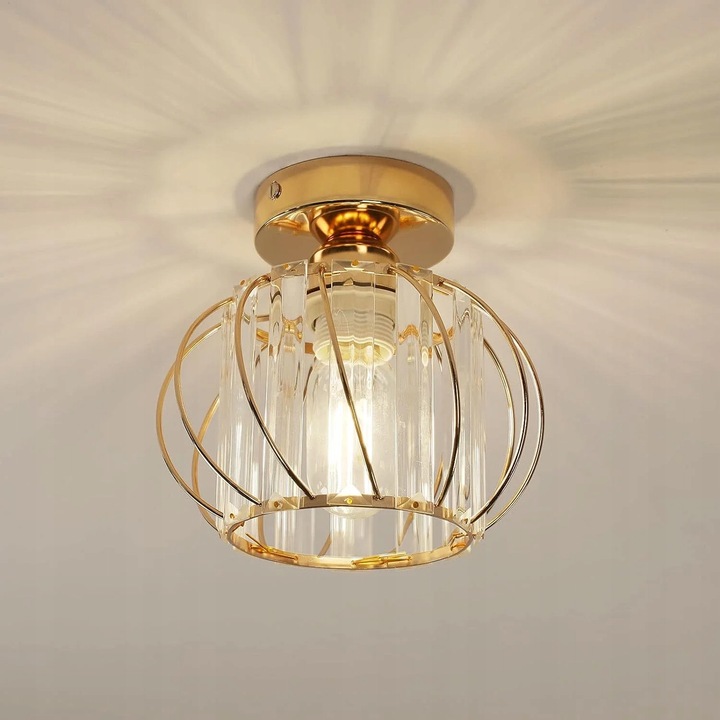 Lustra moderna din cristal, auriu, E27, 19x19x18cm, set de montaj inclus