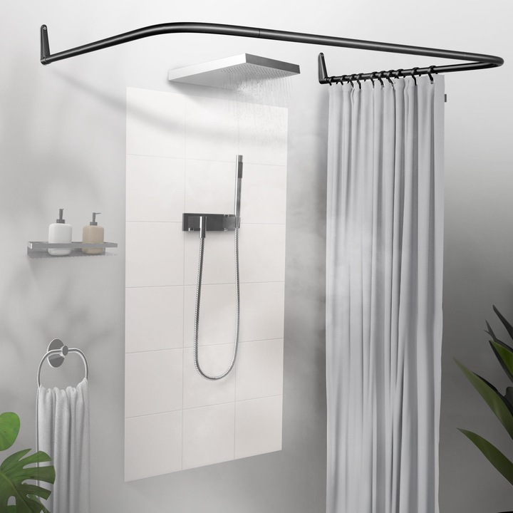 Bara Dus Erica, 85x95x85cm, Otel Inoxidabil Vopsit in Camp Electrostatic, Montare pe Perete Fara Fixare Tavan, Negru