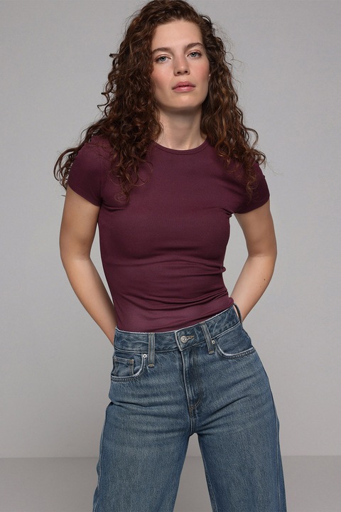COLIN'S, Tricou elastic din amestec de modal, Violet pruna
