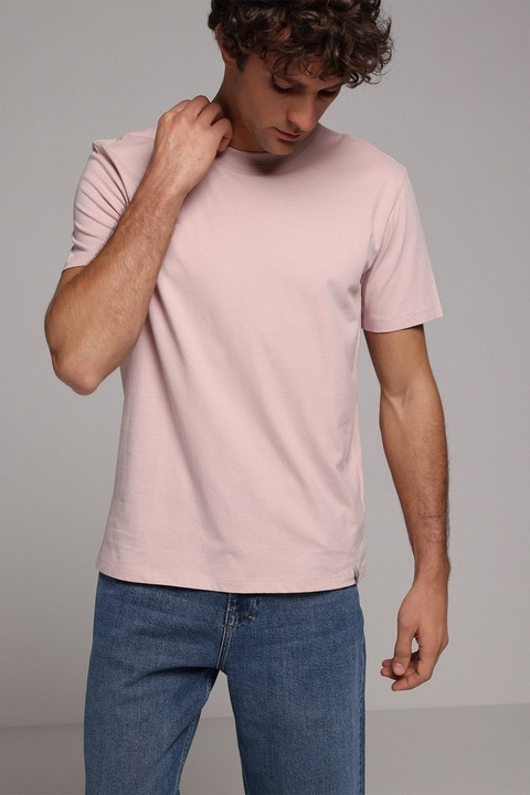 COLIN'S, Tricou din bumbac cu decolteu la baza gatului, Roz deschis, XL