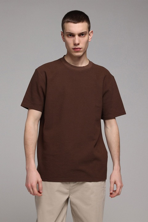 COLIN'S, Tricou lejer din bumbac cu striatii, Maro inchis