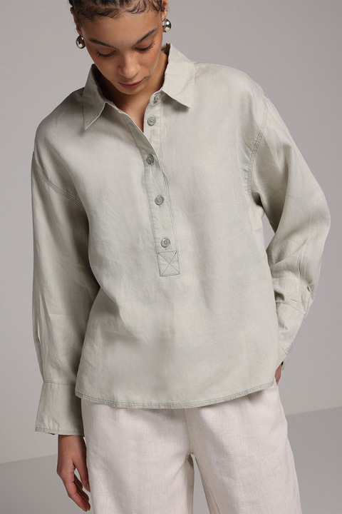 COLIN'S, Bluza lejera din in cu guler ascutit, Verde pal