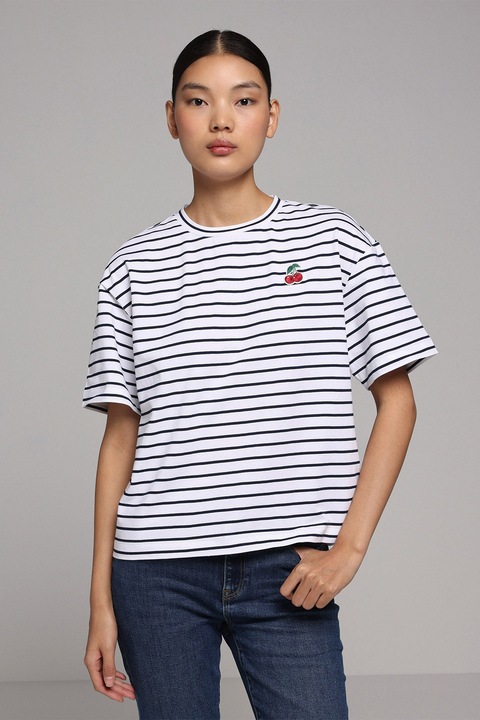 COLIN'S, Tricou supradimensionat cu dungi, Albastru ultramarin/Alb optic