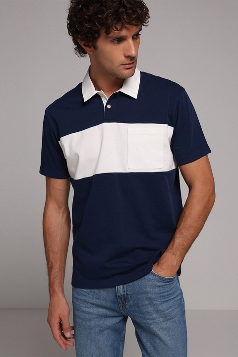 COLIN'S, Tricou polo cu buzunar pe piept, Alb/Bleumarin