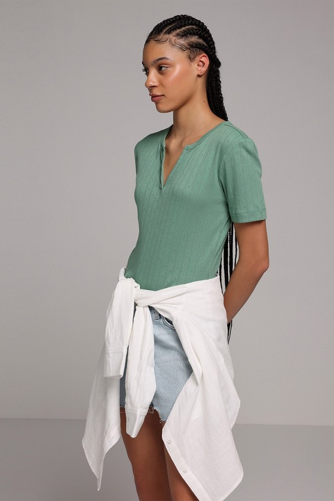 COLIN'S, Tricou slim-fit cu detalii perforate, Verde aquamarin