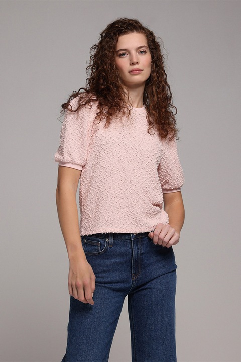 COLIN'S, Tricou texturat cu maneci bufante, Roz pastel