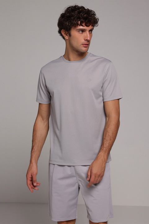 COLIN'S, Tricou uni cu decolteu la baza gatului, Gri marmorat