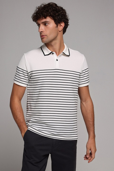 COLIN'S, Tricou regular fit polo cu dungi, Alb/Negru