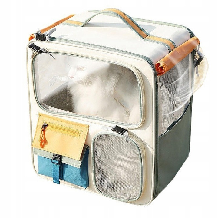 Rucsac transport pentru animale, 42x37x27cm, bej/verde, capacitate 7.5kg