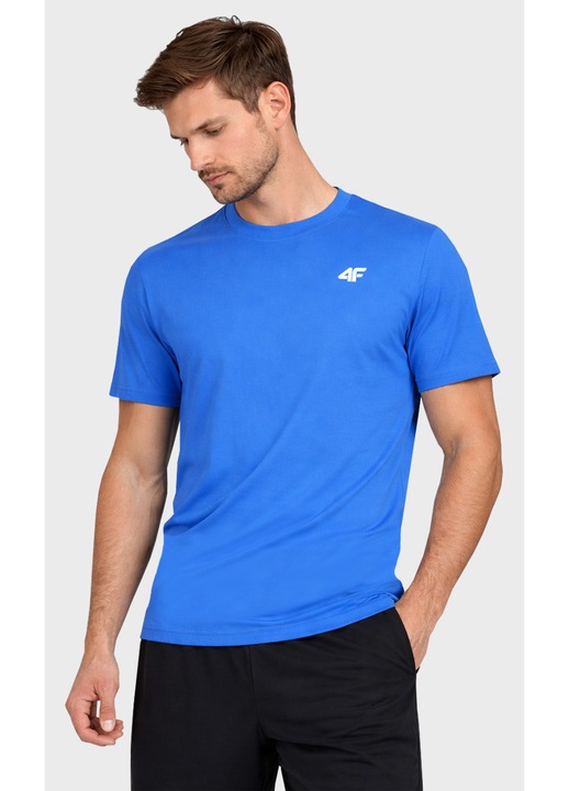 Férfi Alkalmi Póló, 4F, Kék, 100% Pamut Anyag, Rövid Ujjú, Regular Fit, Ideális Mindennapi Viseletre és Lapos Varrásokkal, Kerek Nyakú, Könnyű, Légáteresztő Szövet, Nagyon Kényelmes, Kék