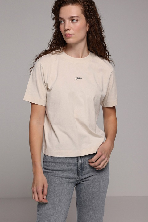 COLIN'S, Tricou de bumbac cu decolteu la baza gatului, Bej