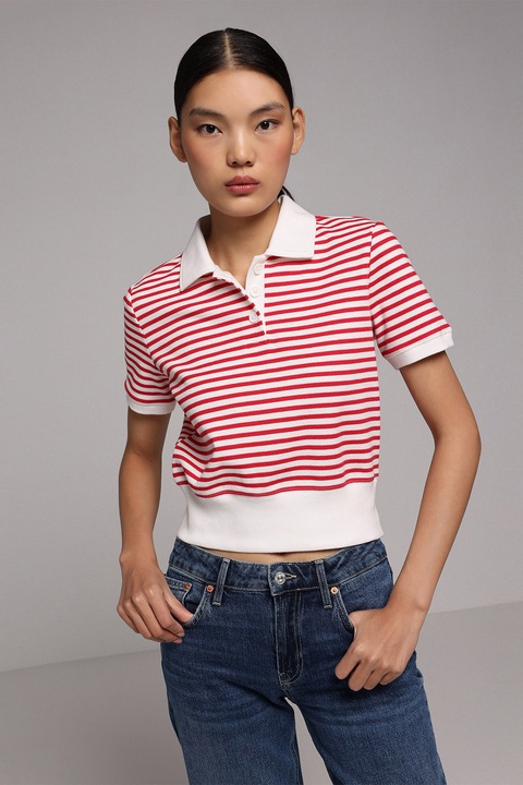 COLIN'S, Tricou polo slim fit, Rosu/Alb