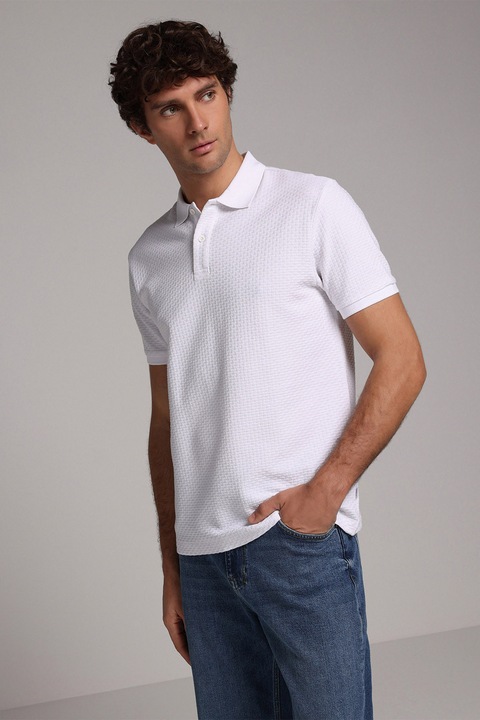 COLIN'S, Tricou polo din bumbac cu aspect texturat si model uni, Alb optic