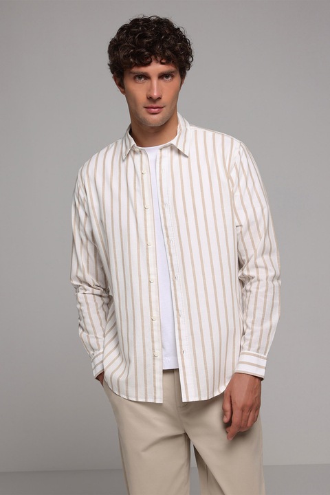 COLIN'S, Camasa cu maneci lungi si dungi, Bej/Portocaliu pal/Alb murdar