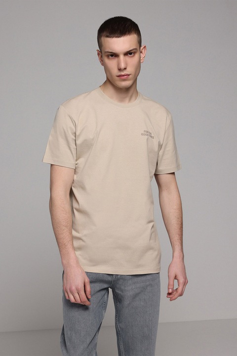COLIN'S, Tricou cu decolteu la baza gatului si imprimeu text pe piept, Bej deschis