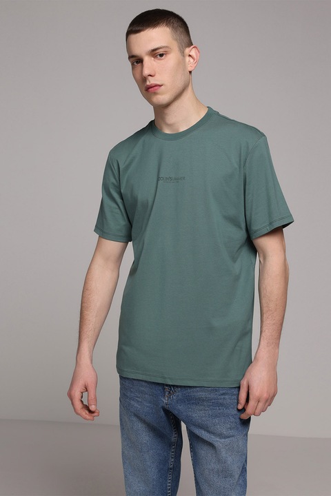 COLIN'S, Tricou din bumbac cu decolteu la baza gatului, Verde aquamarin