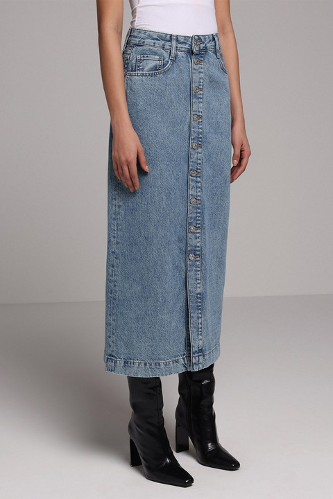 COLIN'S, Fusta midi dreapta din denim cu nasturi, Albastru melange