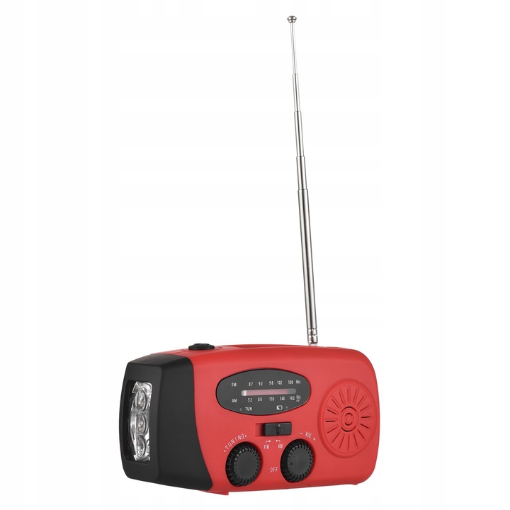 Radio portabil cu ceas, AM/FM, 2000mAh, rosu