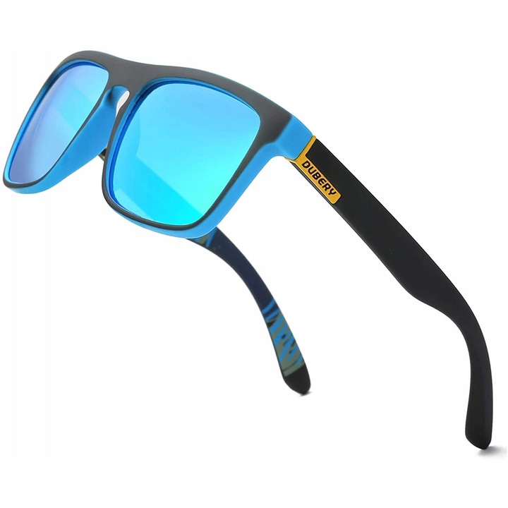 Ochelari de soare Dubery unisex cu polarizare UV400, lentile albastre, set cu etui si stergator din microfibra