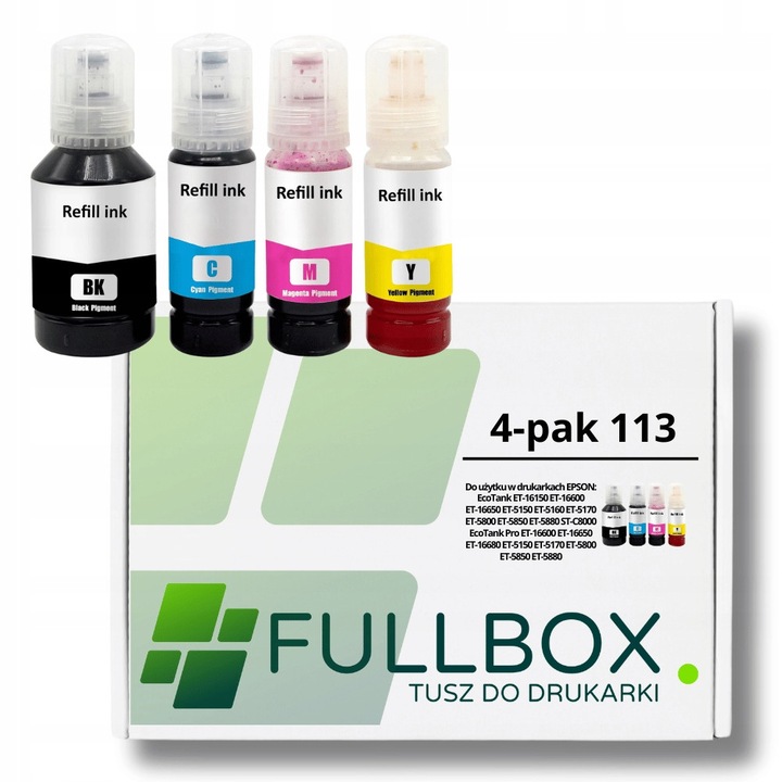 Tintapatronok tintasugaras nyomtatóhoz, Fullbox 4 darabos készlet EPSON 113 T06B-hez, kompatibilis az EcoTank ET-16150, ET-16650, ET5150, ET5800, ET5850 modellekkel