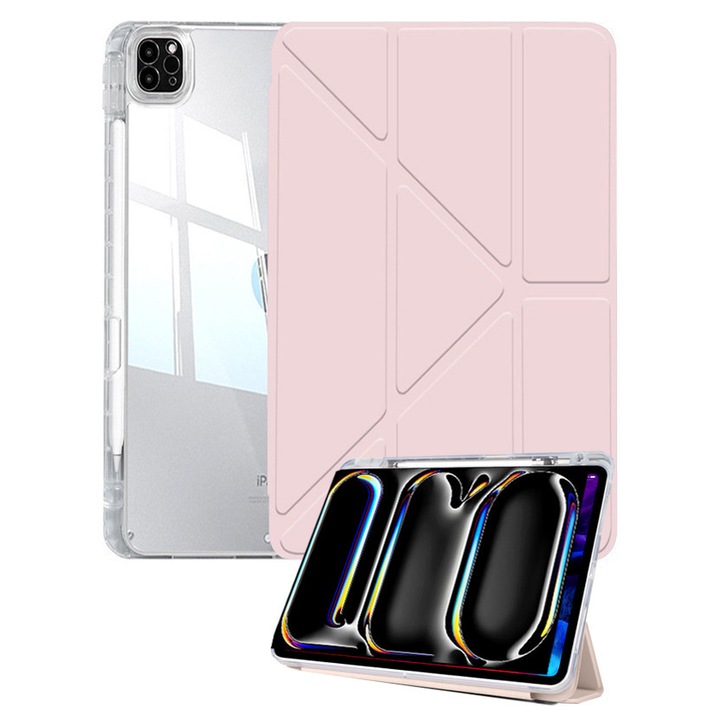 Husă tabletă, design pliabil, roz cald, 13 inch x 12.9 inch, cu slot pentru stilou, pentru iPad