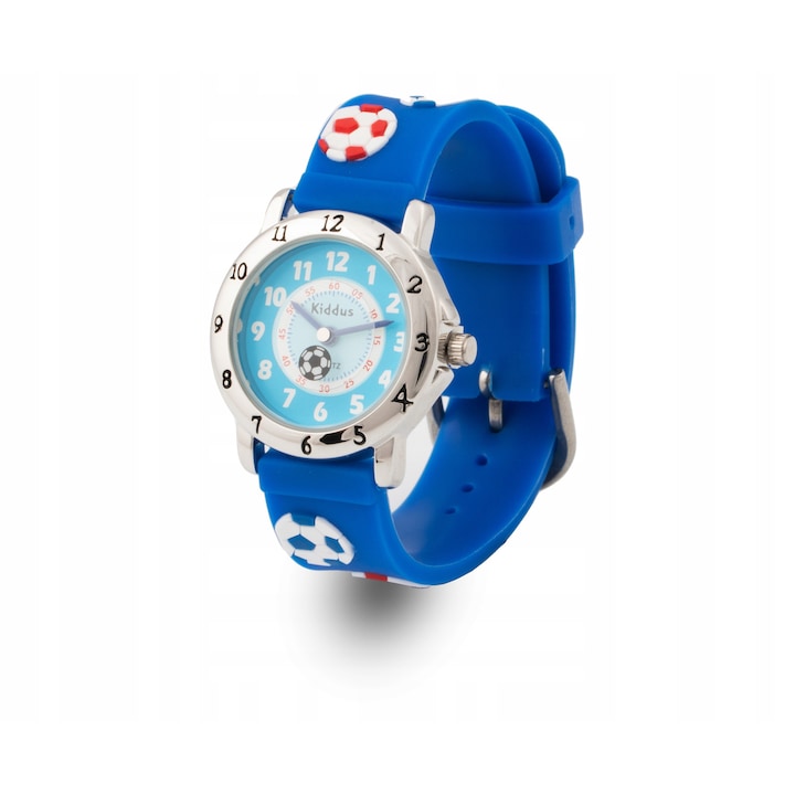 Ceas copii Kiddus, model Pilka Nozna, sistem Time Teacher, multicolor, dimensiune standard