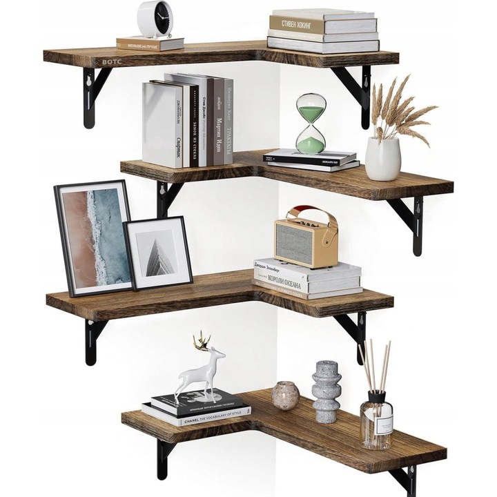 Set 4 rafturi coltare rustice din lemn, BOTC, 40x28.5cm, culoare brown