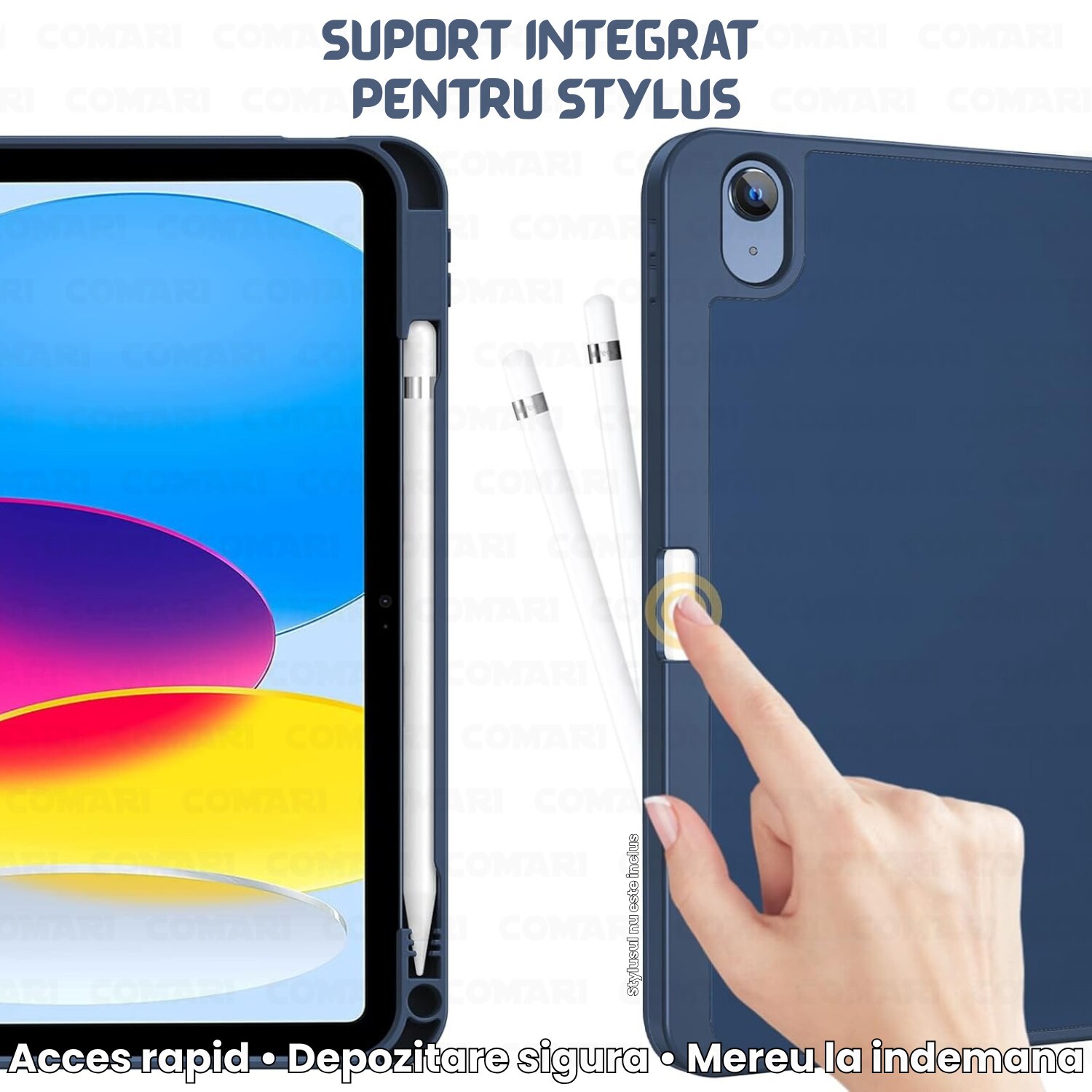 Husă pentru tabletă Comari EliteCover, protecție completă, stand trifold, suport stylus, Albastru Închis, pentru iPad 10 (2022) / iPad 11 (2025)