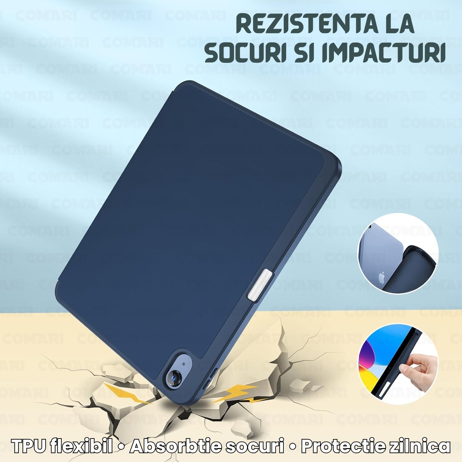 Husă pentru tabletă Comari EliteCover, protecție completă, stand trifold, suport stylus, Albastru Închis, pentru iPad 10 (2022) / iPad 11 (2025)