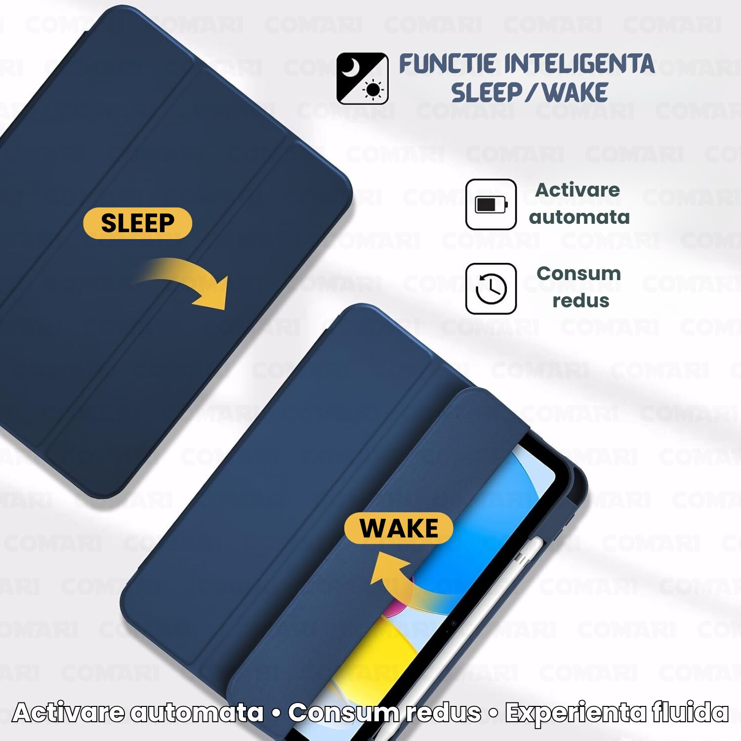 Husă pentru tabletă Comari EliteCover, protecție completă, stand trifold, suport stylus, Albastru Închis, pentru iPad 10 (2022) / iPad 11 (2025)
