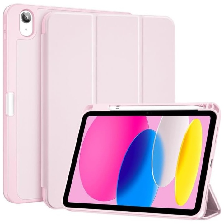 Husă tabletă Comari EliteCover, protecție completă, design elegant tip carte, suport stylus integrat, Roz