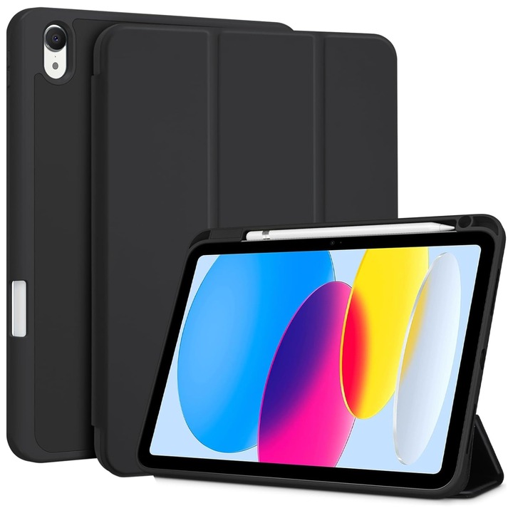Husă pentru tabletă Comari EliteCover, protecție completă, stand trifold, suport stylus integrat, Negru