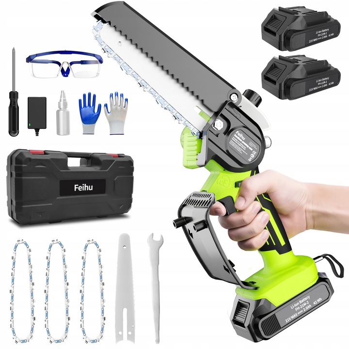 Mini ferastrau cu lant 6" 21V, 2 acumulatori, pentru taiere ramuri si ingrijire gradina