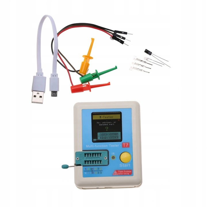 Tester tranzistori LCR-T7, 3.7V, 300mA, ecran TFT, albastru, set complet