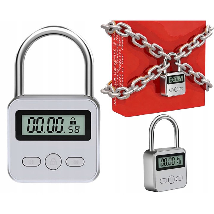 Метален катинар с таймер за заключване, LCD дисплей, USB, акумулатор