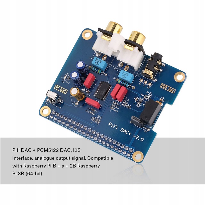 HangKártya, DAC Raspberry Pi-hez, PCM5122, analóg kimenet, 16-32 bit, 384 KHz, 3,5 mm