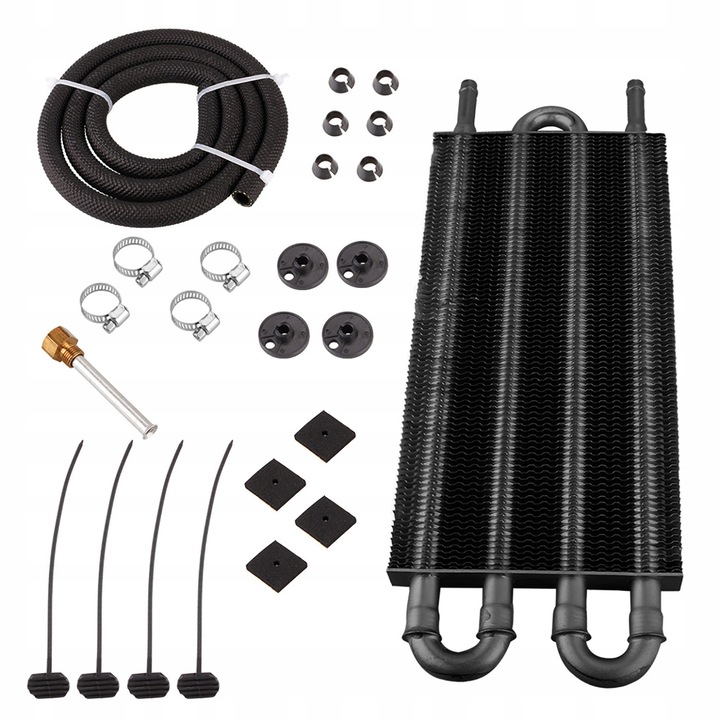 Универсален маслен охладител, 4 реда, алуминиев, за трансмисия и диференциал, 3/8" 6 AN, монтажни аксесоари