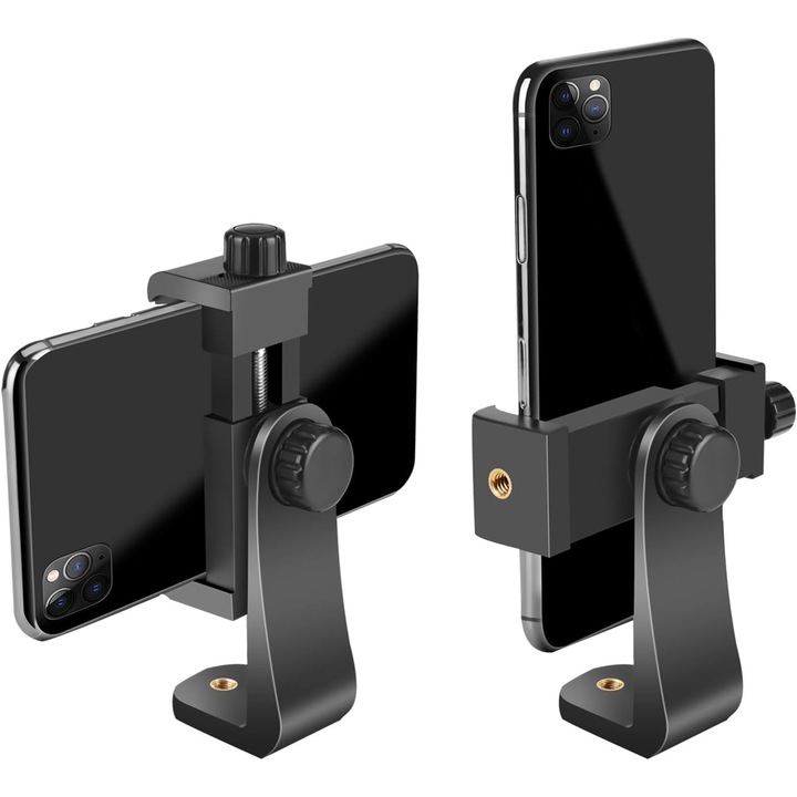 Prémium okostelefon tartó / függőleges vagy vízszintes állványra szerelhető adapter, forgatható tartó, 1/4 hüvelykes csavarral és állítható bilinccsel, kompatibilis iPhone, Android telefonokkal, autofókusz botokkal és kameraállványokkal