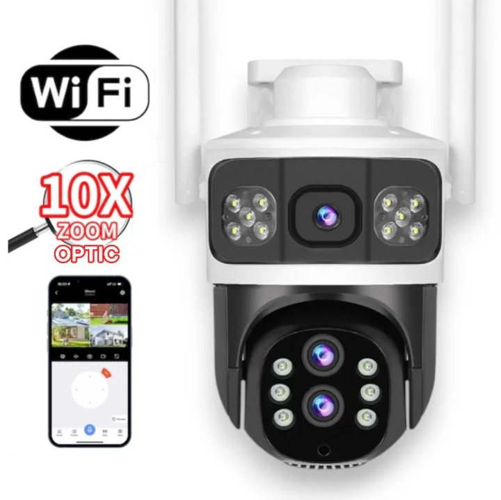 WiFi камера за наблюдение с 2 камери, 10MP, 10X оптично увеличение, цветно нощно виждане, IP66