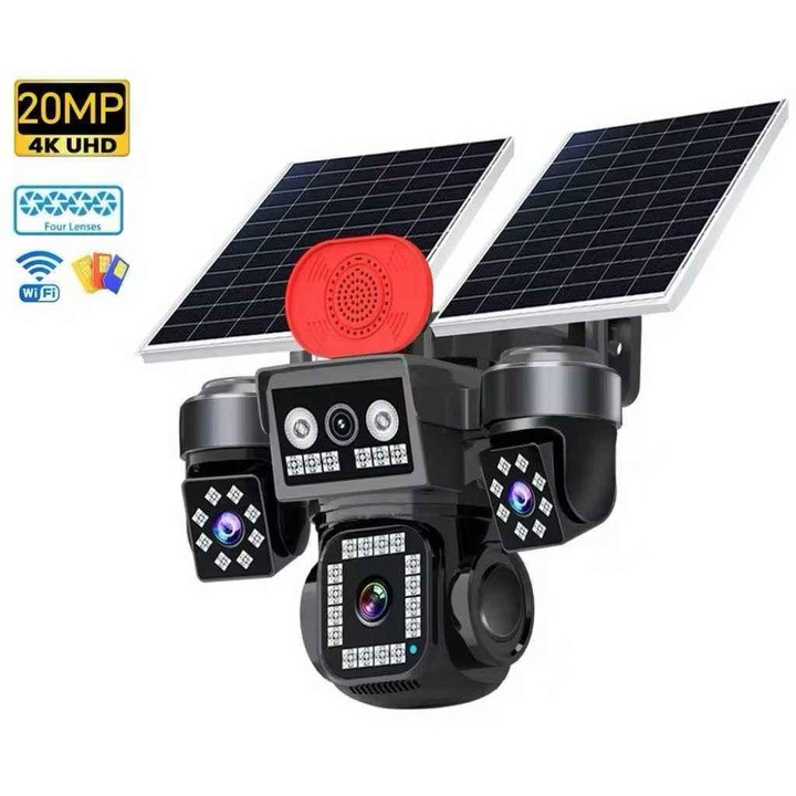 4G соларна камера за наблюдение Okam X2 Pro, 4 обектива 16MP, непрекъснат запис 24/7, батерия 16000mAh, цветно нощно виждане