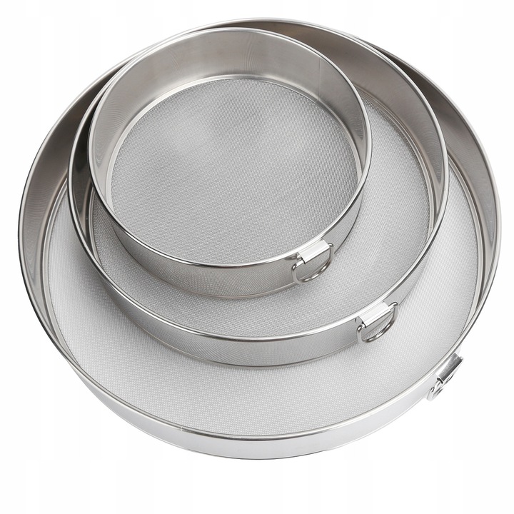 Set 3 site din inox 304 pentru faina, diametru 15x20x25cm, inaltime 4,5cm