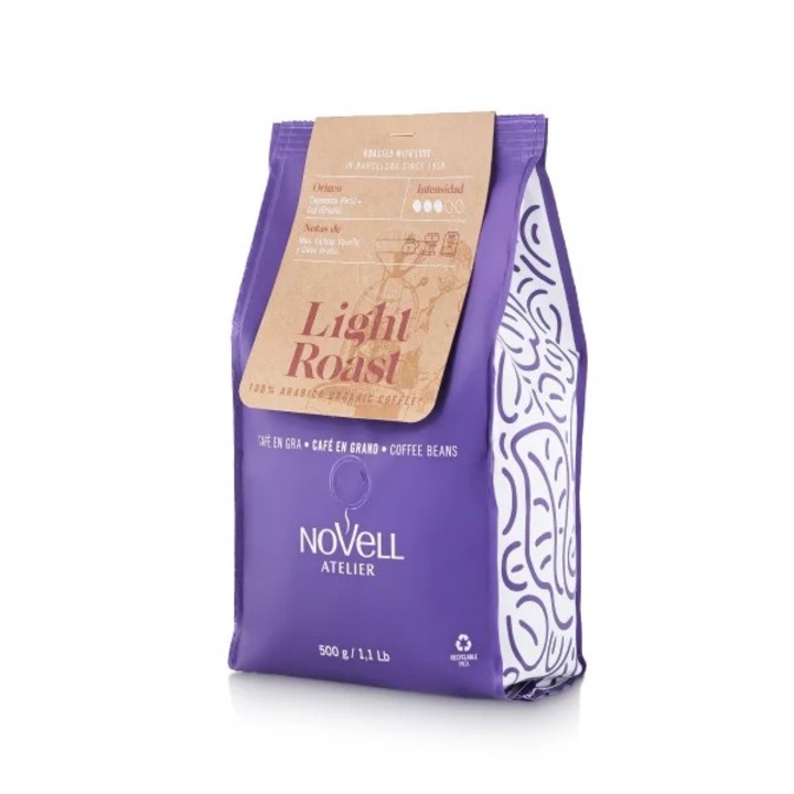 Cafea boabe Novell Light Roast, 500g, organică, din Peru și Etiopia